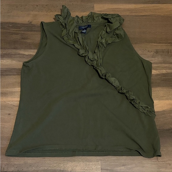 Chaps Tops - Chaps Dark Green Sleeveless Ruffle Blouse